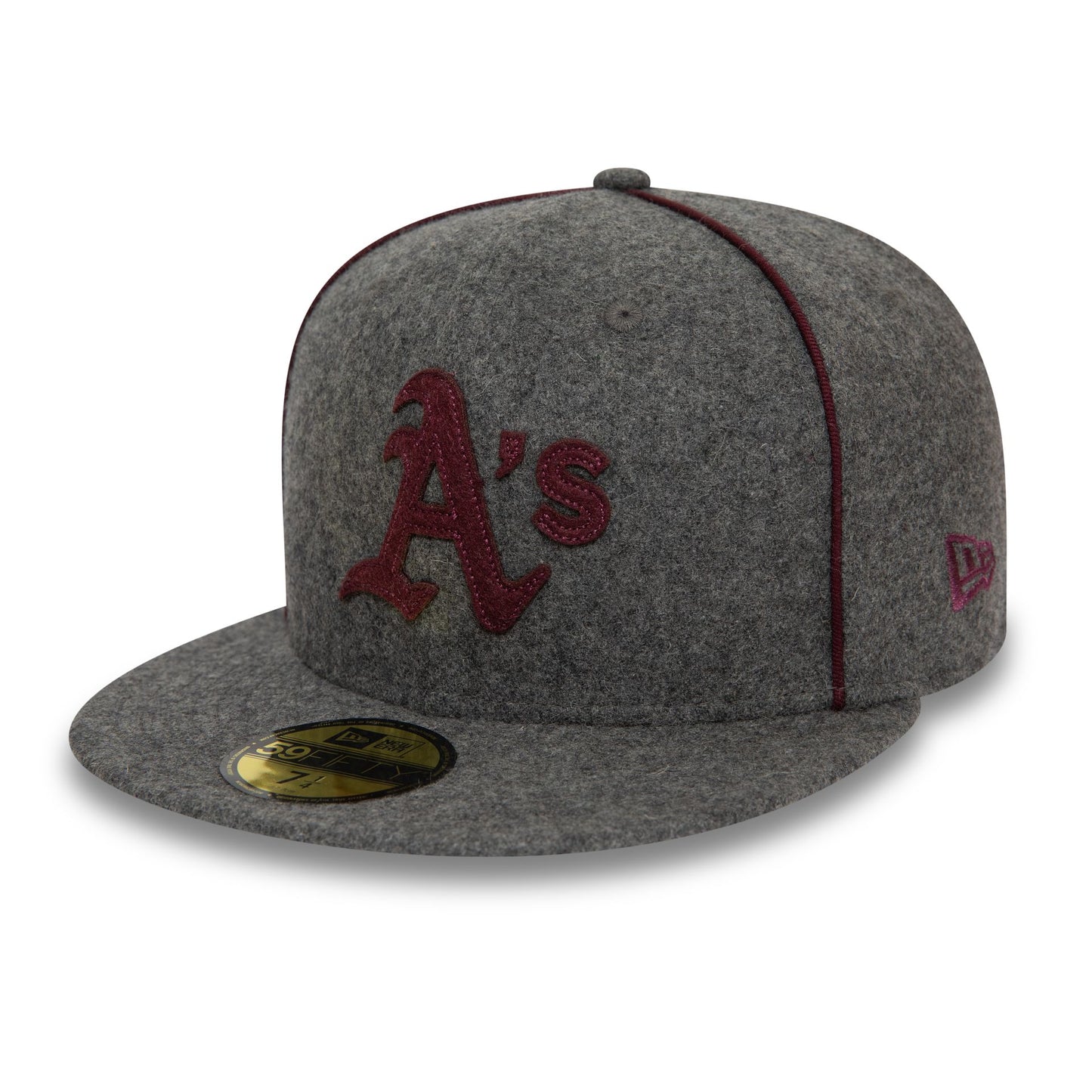 This is a Oakland Athletics Team Piping Wool Grey 59FIFTY Fitted Cap 1