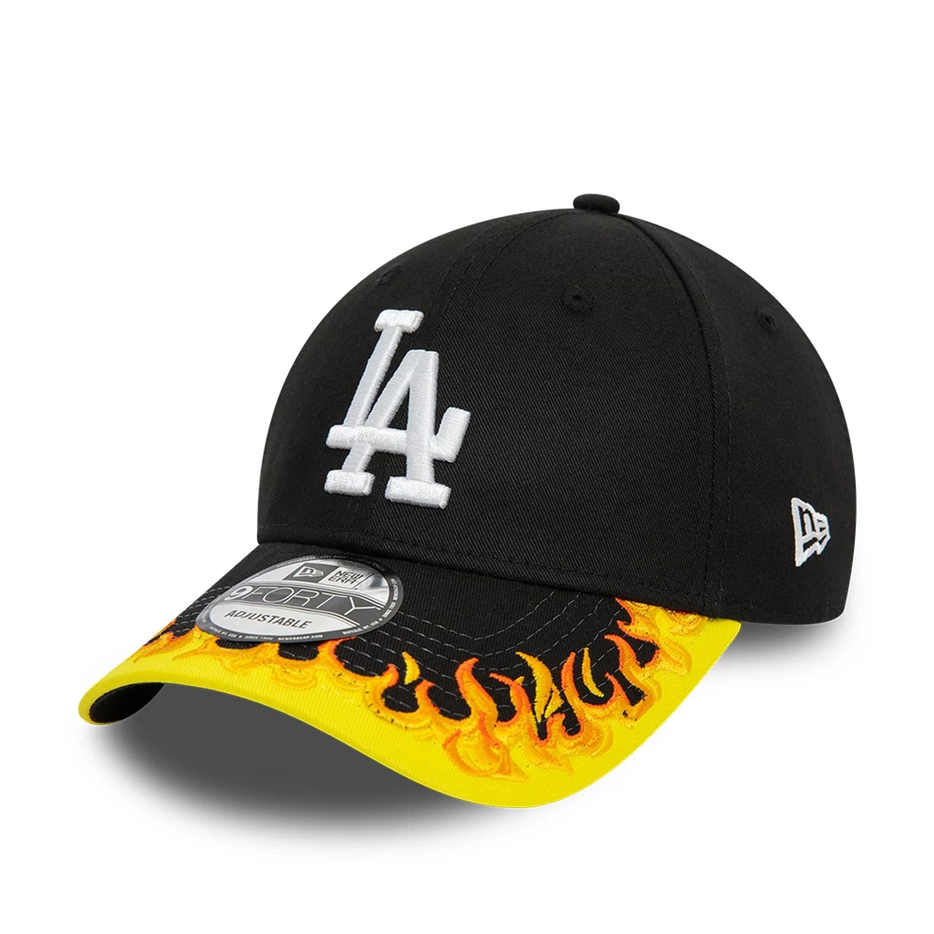 This is a LA Dodgers MLB Flame Visor Black 9FORTY Adjustable Cap 1