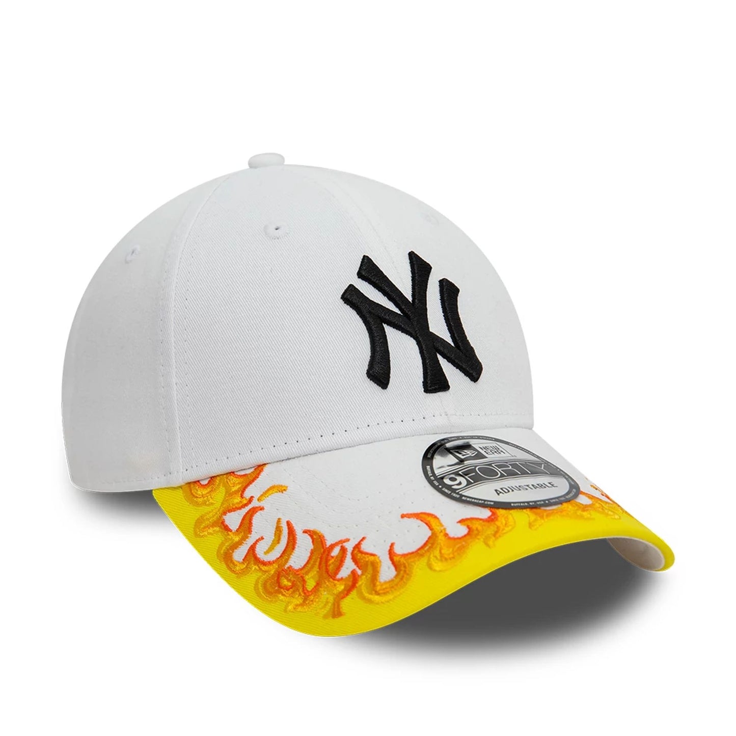 This is a New York Yankees MLB Flame Visor White 9FORTY Adjustable Cap 5