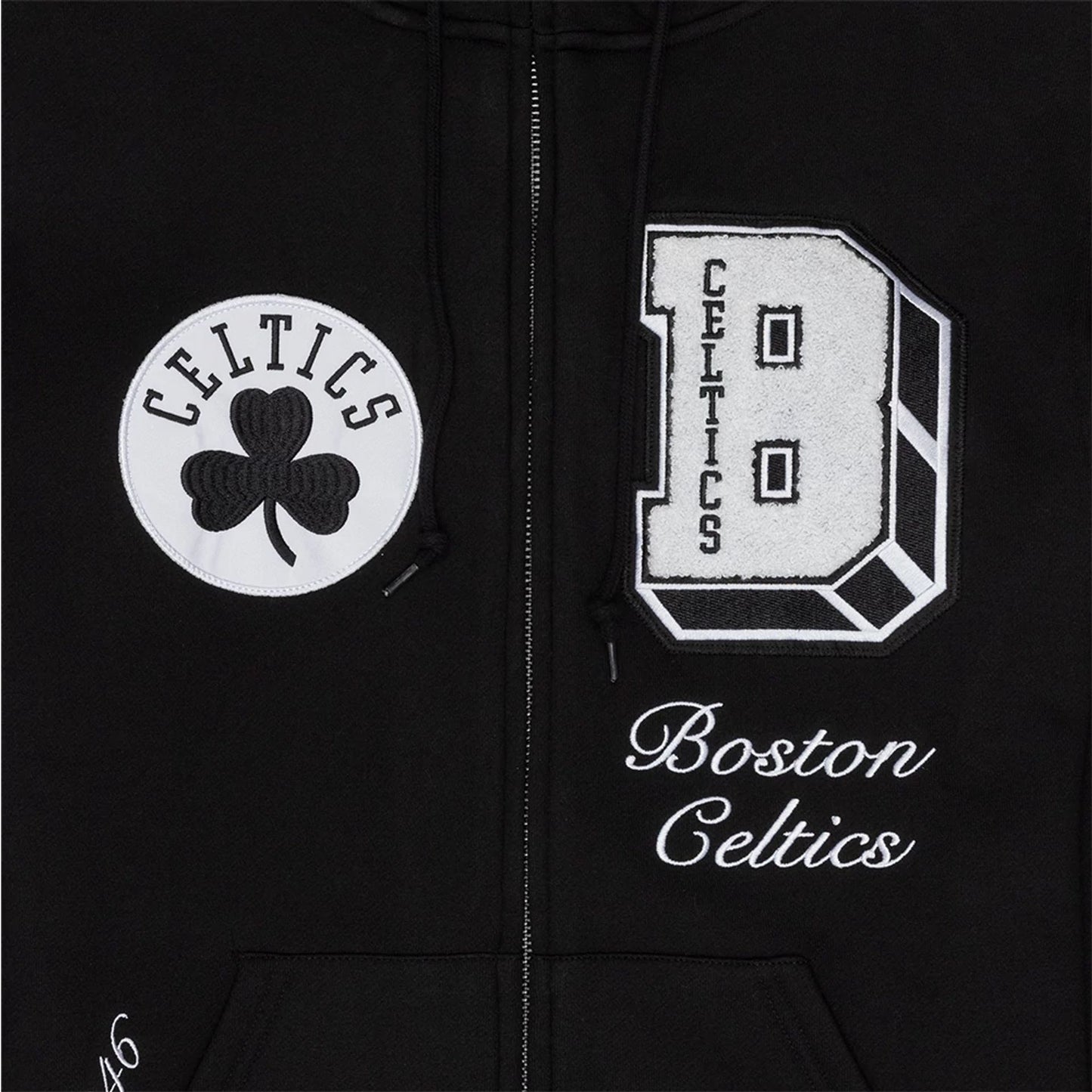 The Male model is wearing Boston Celtics Ivy Sport Black Full Zip Hoodie 3