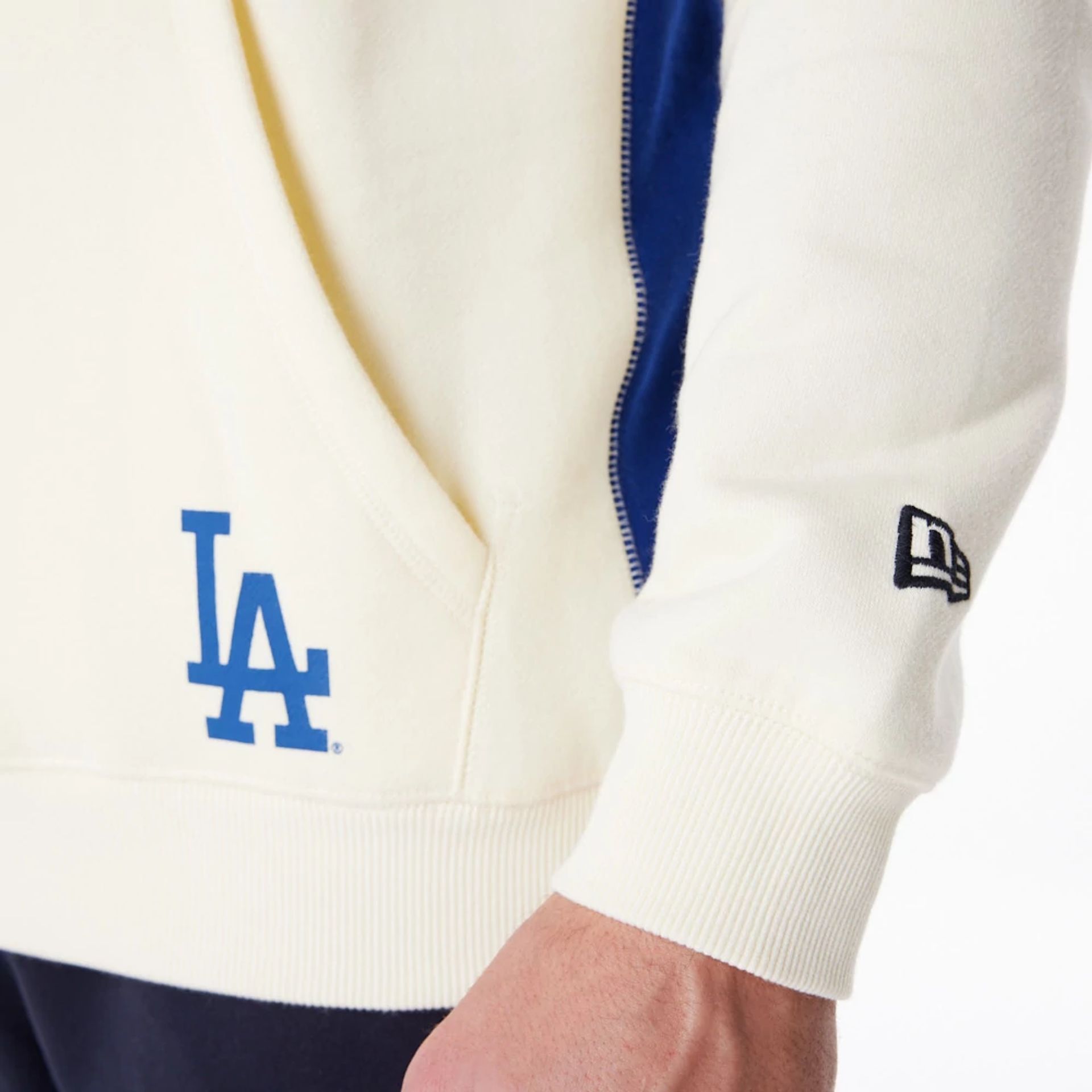 The Male model is wearing LA Dodgers MLB Chrome White Pullover Hoodie 6