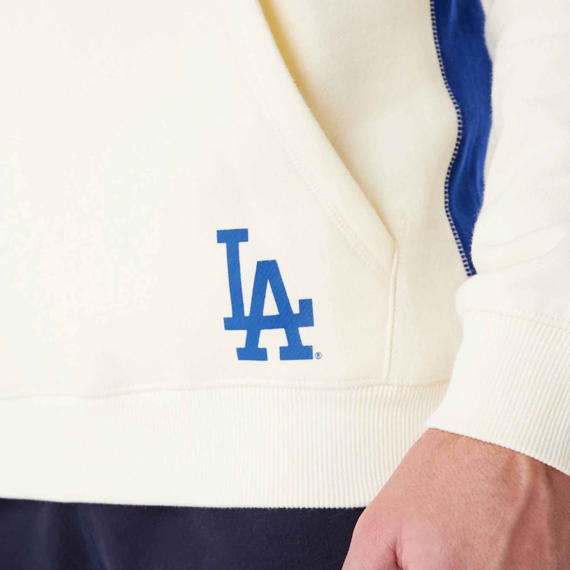 The Male model is wearing LA Dodgers MLB Chrome White Pullover Hoodie 7