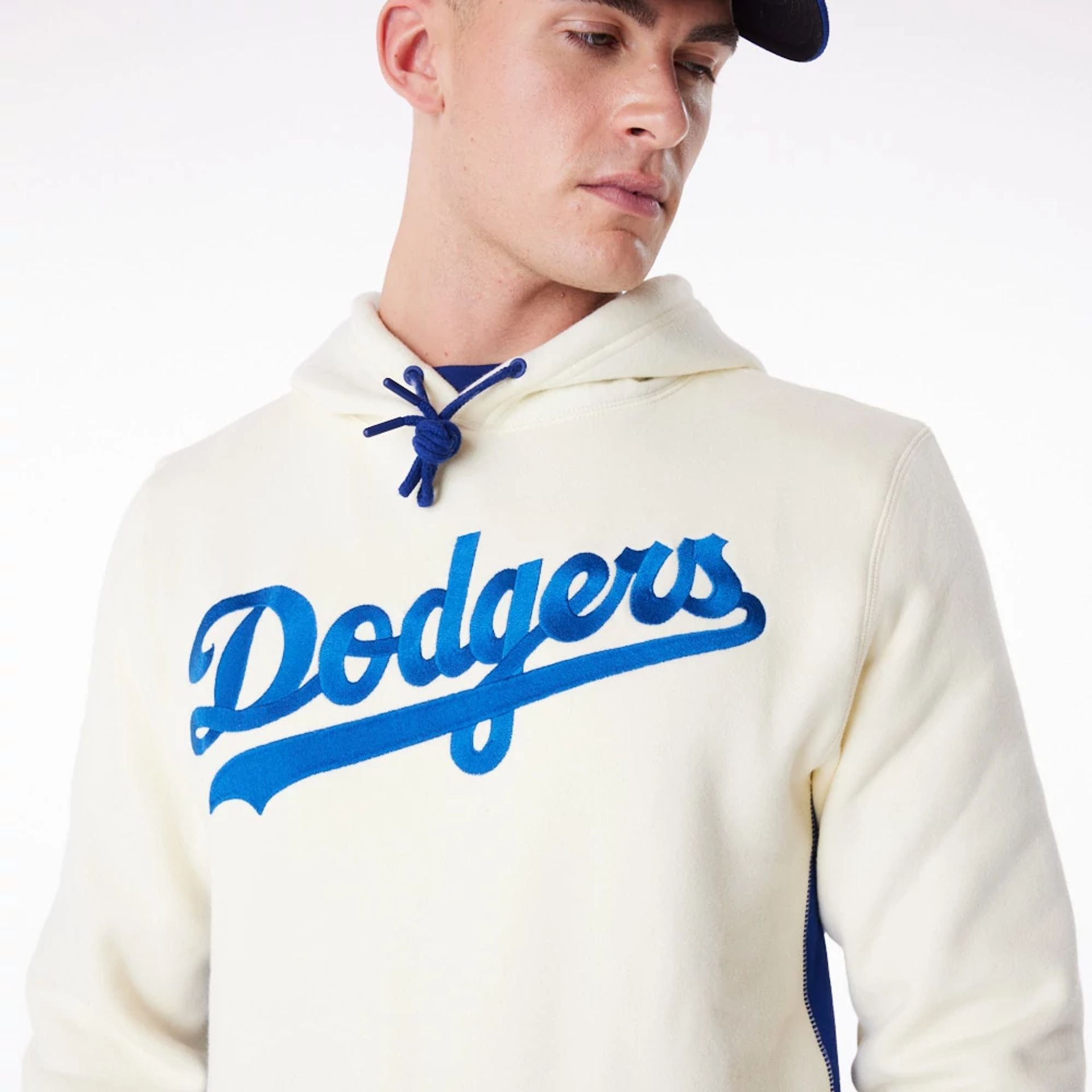 The Male model is wearing LA Dodgers MLB Chrome White Pullover Hoodie 1