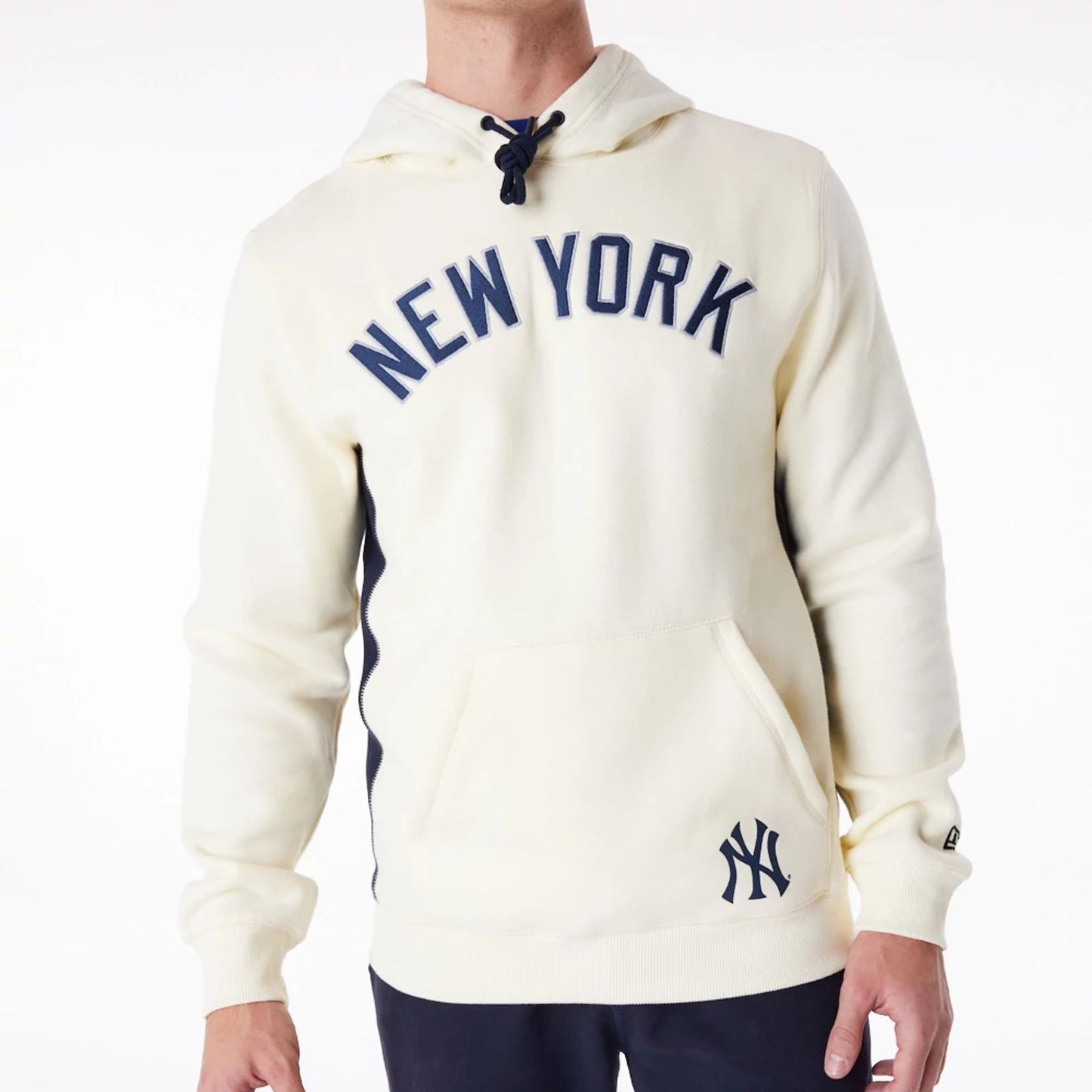 The Male model is wearing New York Yankees MLB Chrome White Pullover Hoodie 8