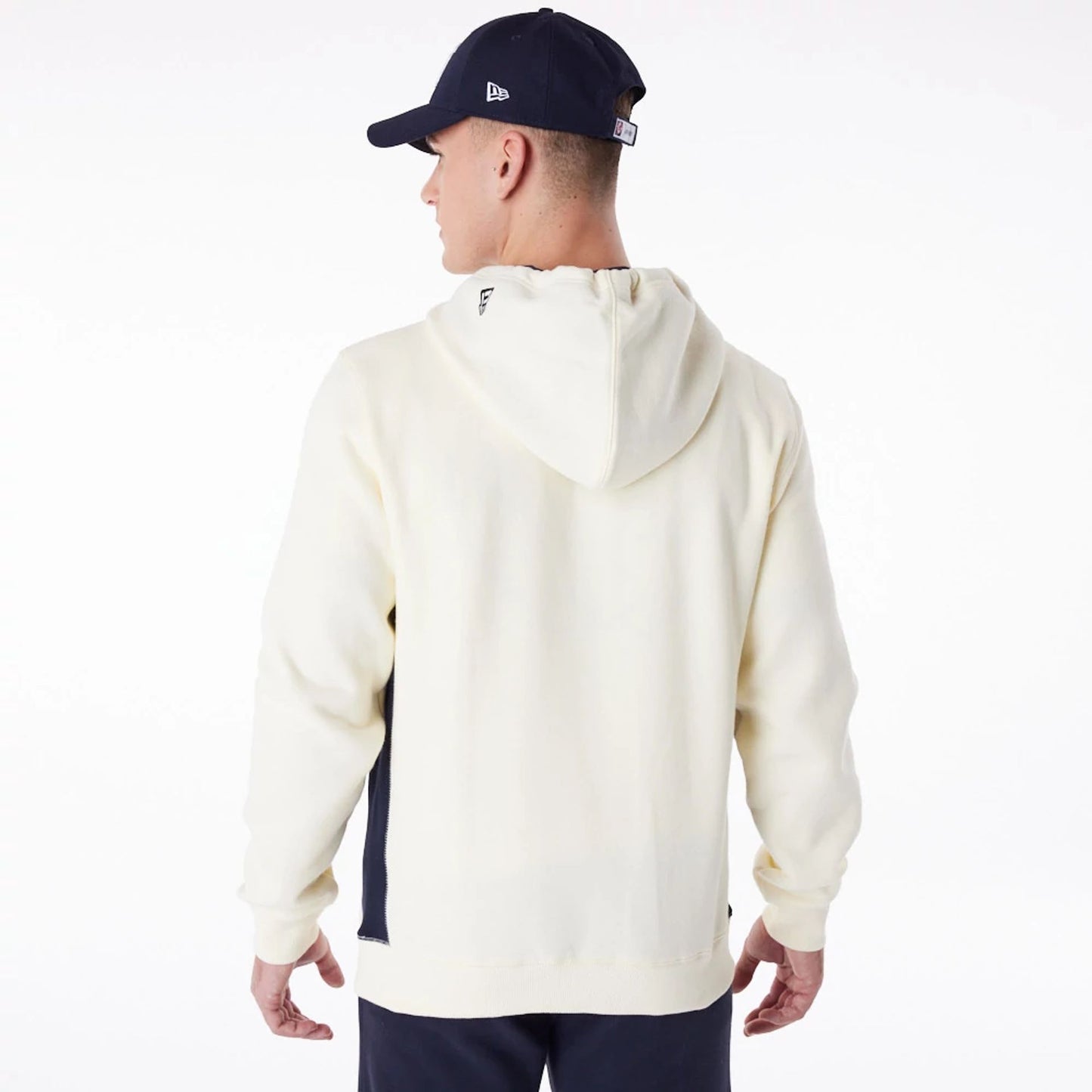 The Male model is wearing New York Yankees MLB Chrome White Pullover Hoodie 3