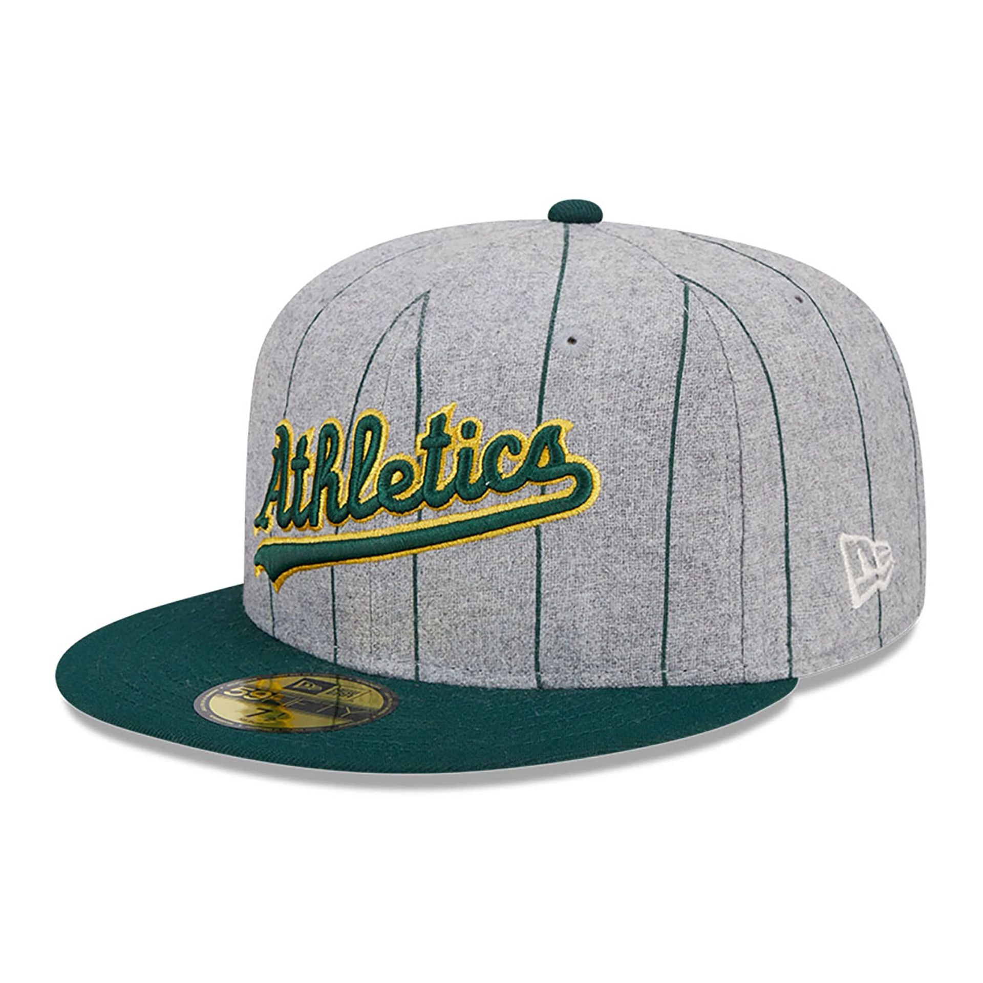 This is a Oakland Athletics Heather Pinstripe Grey 59FIFTY Fitted Cap 1