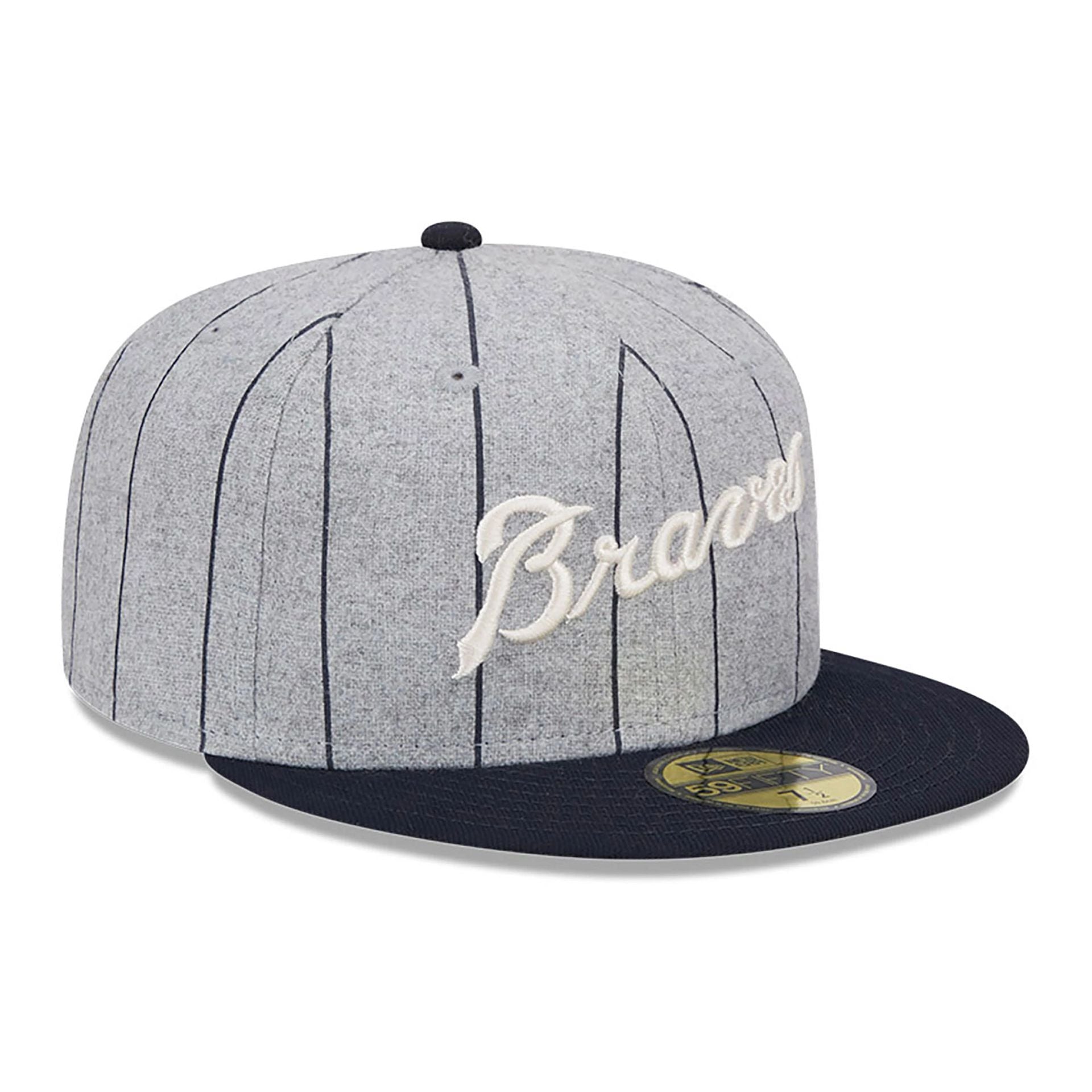 This is a Atlanta Braves Heather Pinstripe Grey 59FIFTY Fitted Cap 1