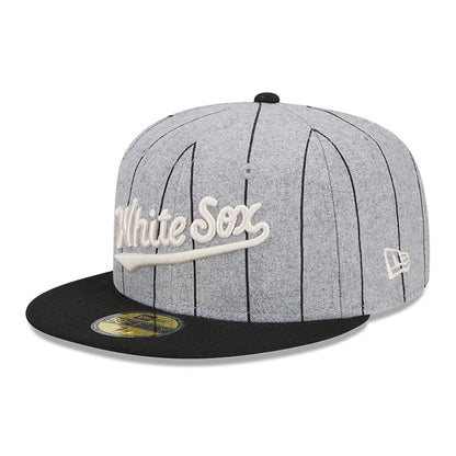 This is a Chicago White Sox Heather Pinstripe Grey 59FIFTY Fitted Cap 1