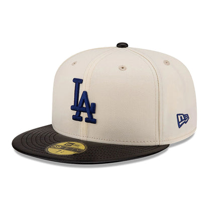 This is a LA Dodgers Leather Visor Chrome White 59FIFTY Fitted Cap 1