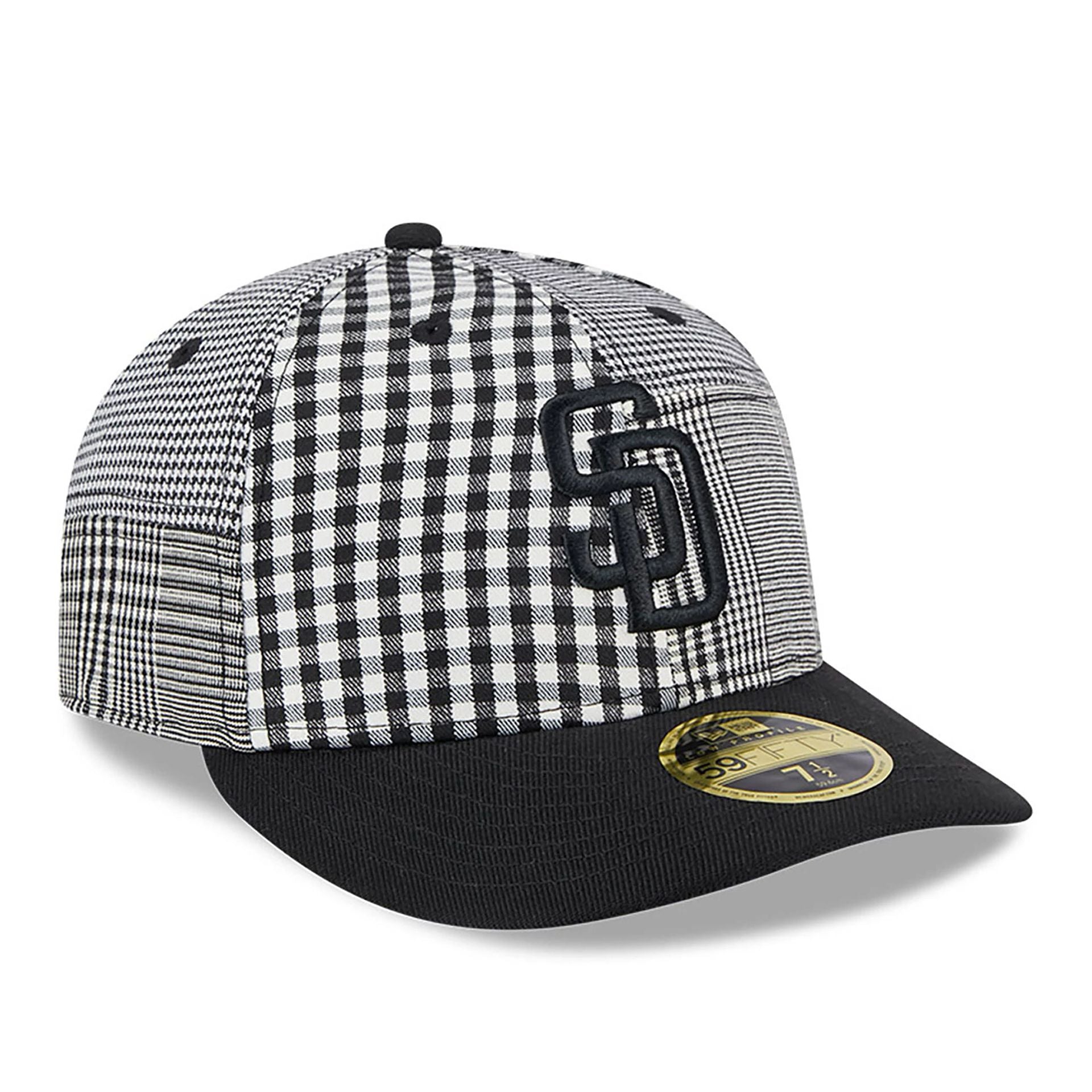 This is a San Diego Padres Patch Plaid Black Low Profile 59FIFTY Fitted Cap 4