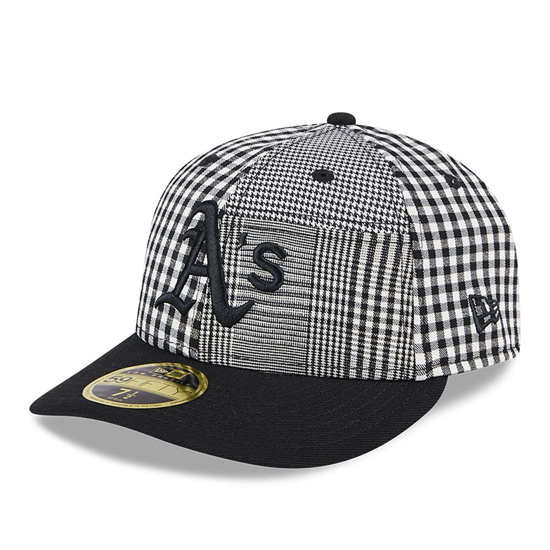 This is a Oakland Athletics Patch Plaid Black Low Profile 59FIFTY Fitted Cap 1