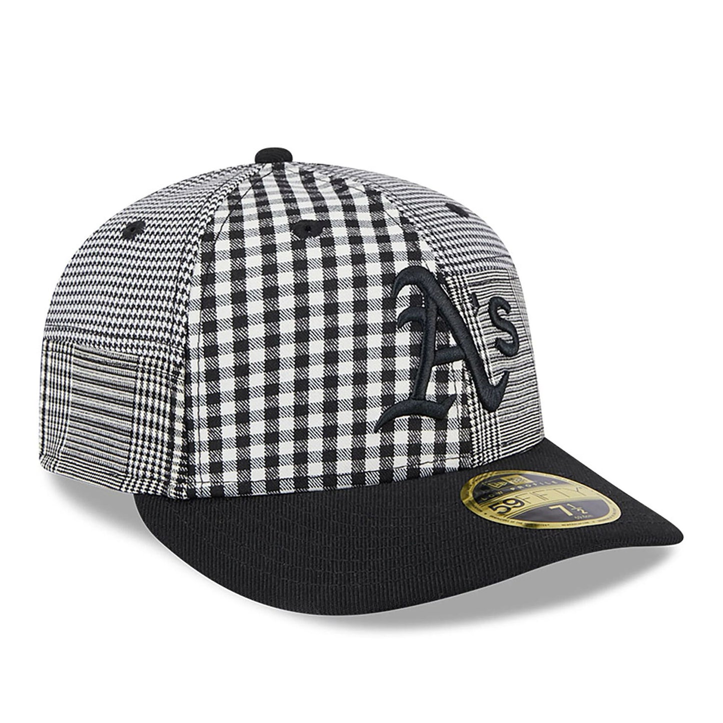 This is a Oakland Athletics Patch Plaid Black Low Profile 59FIFTY Fitted Cap 4