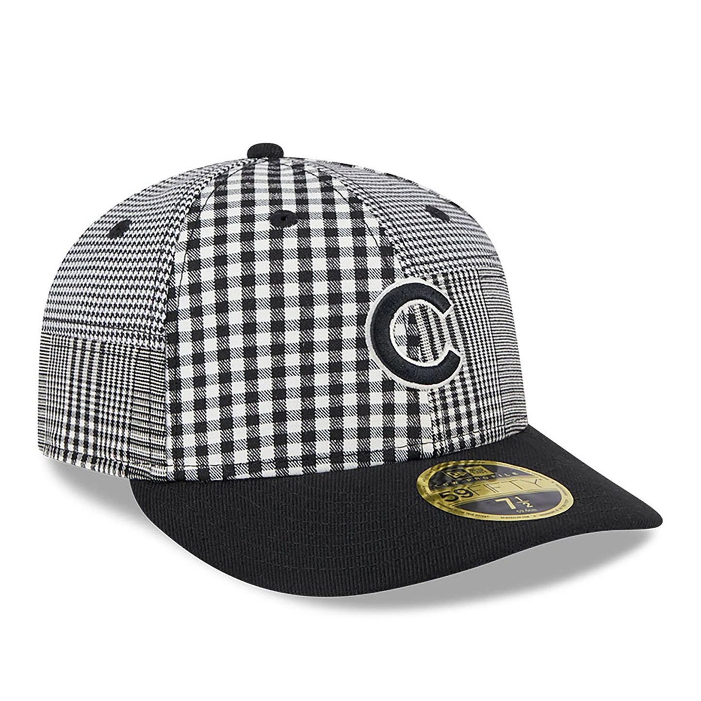 This is a Chicago Cubs Patch Plaid Black Low Profile 59FIFTY Fitted Cap 4