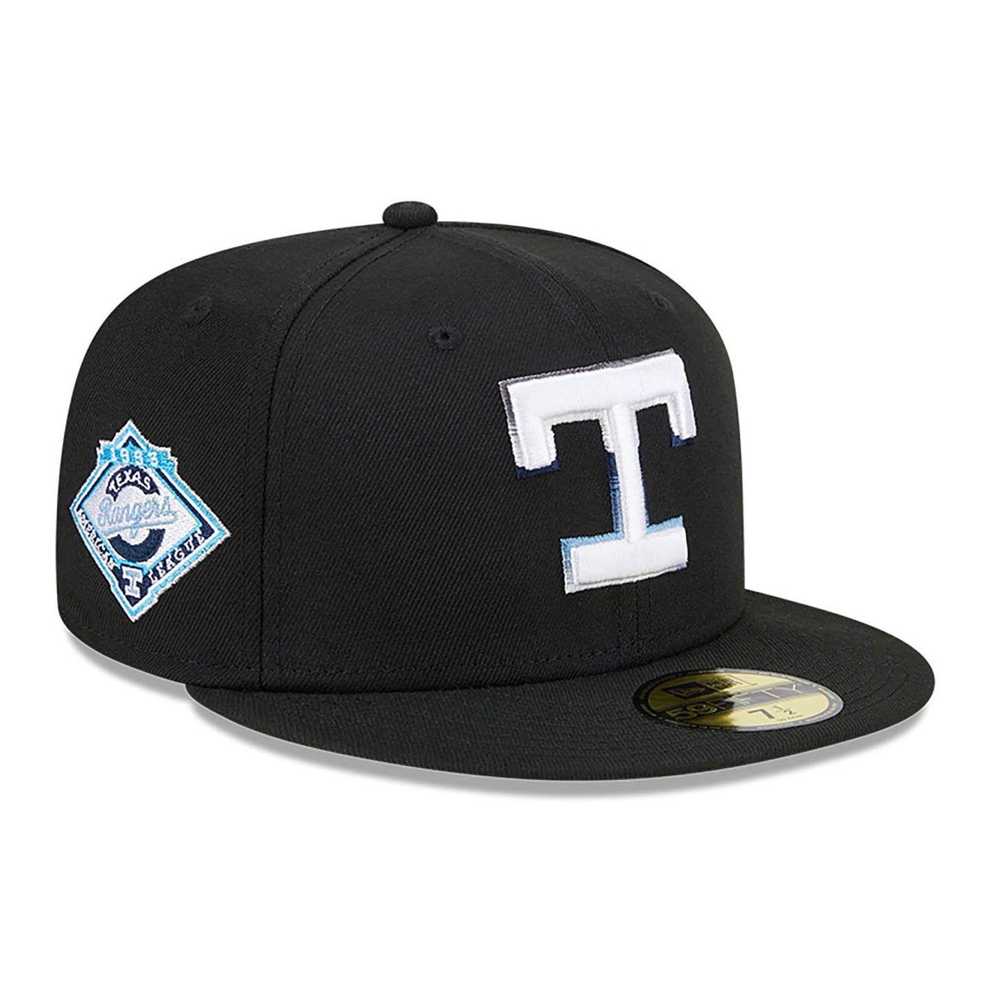 This is a Texas Rangers Raceway Black 59FIFTY Fitted Cap 1