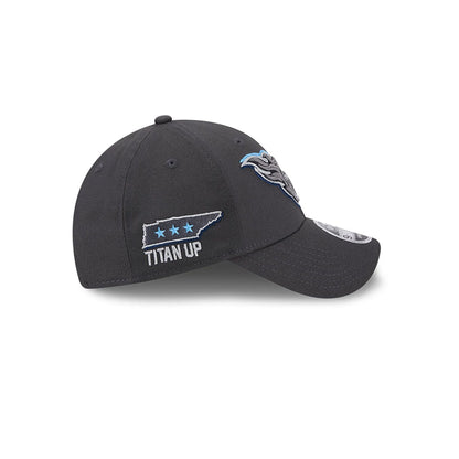 This is a Tennessee Titans NFL Draft 2024 Dark Grey 9FORTY Stretch-Snap Cap 5