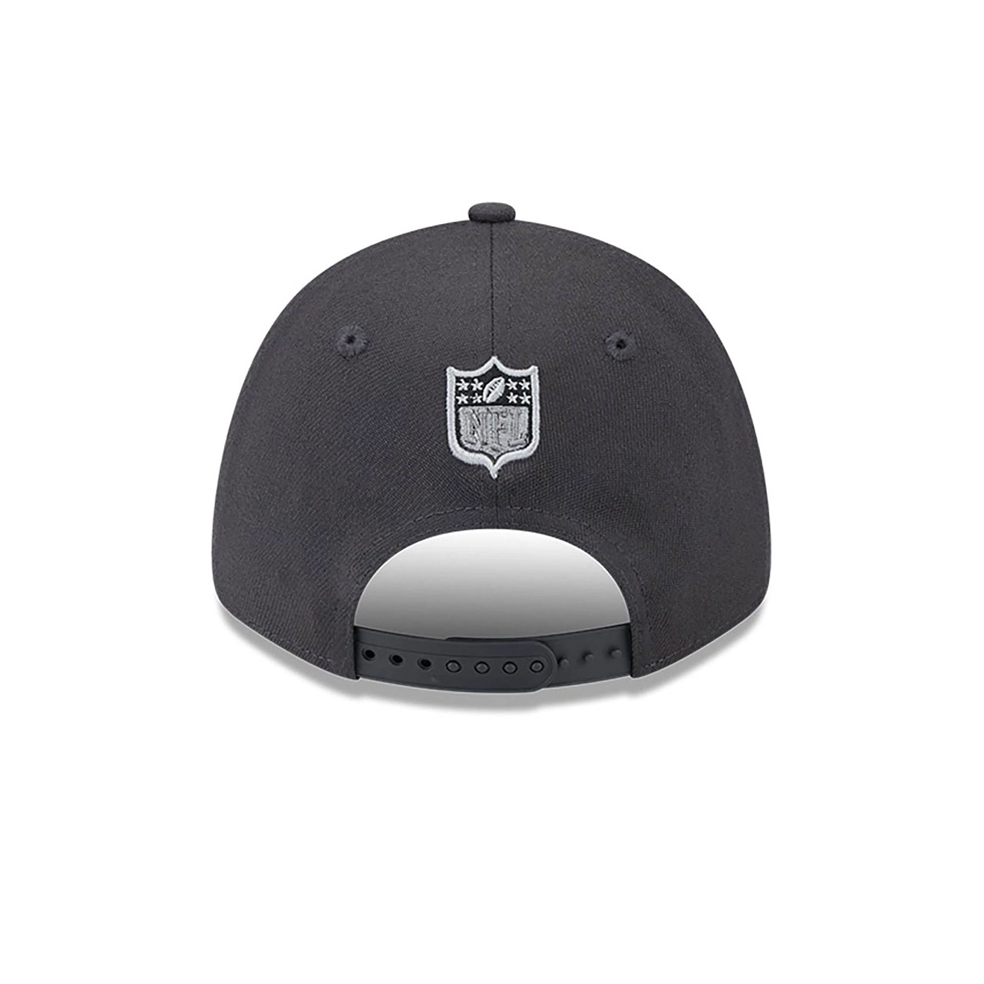 This is a Las Vegas Raiders NFL Draft 2024 Dark Grey 9FORTY Stretch-Snap Cap 2