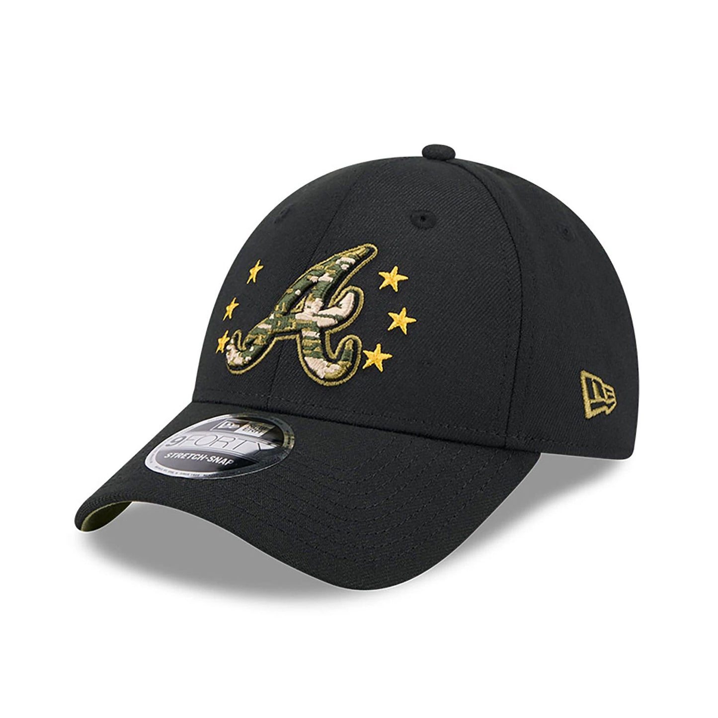 This is a Atlanta Braves MLB Armed Forces Day 2024 Black 9FORTY Stretch Snap Cap 4