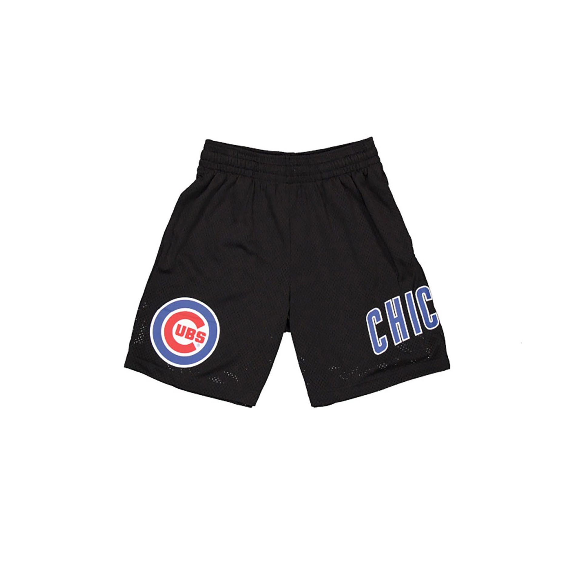 The Male model is wearing Chicago Cubs MLB Custom Black Mesh Shorts 1