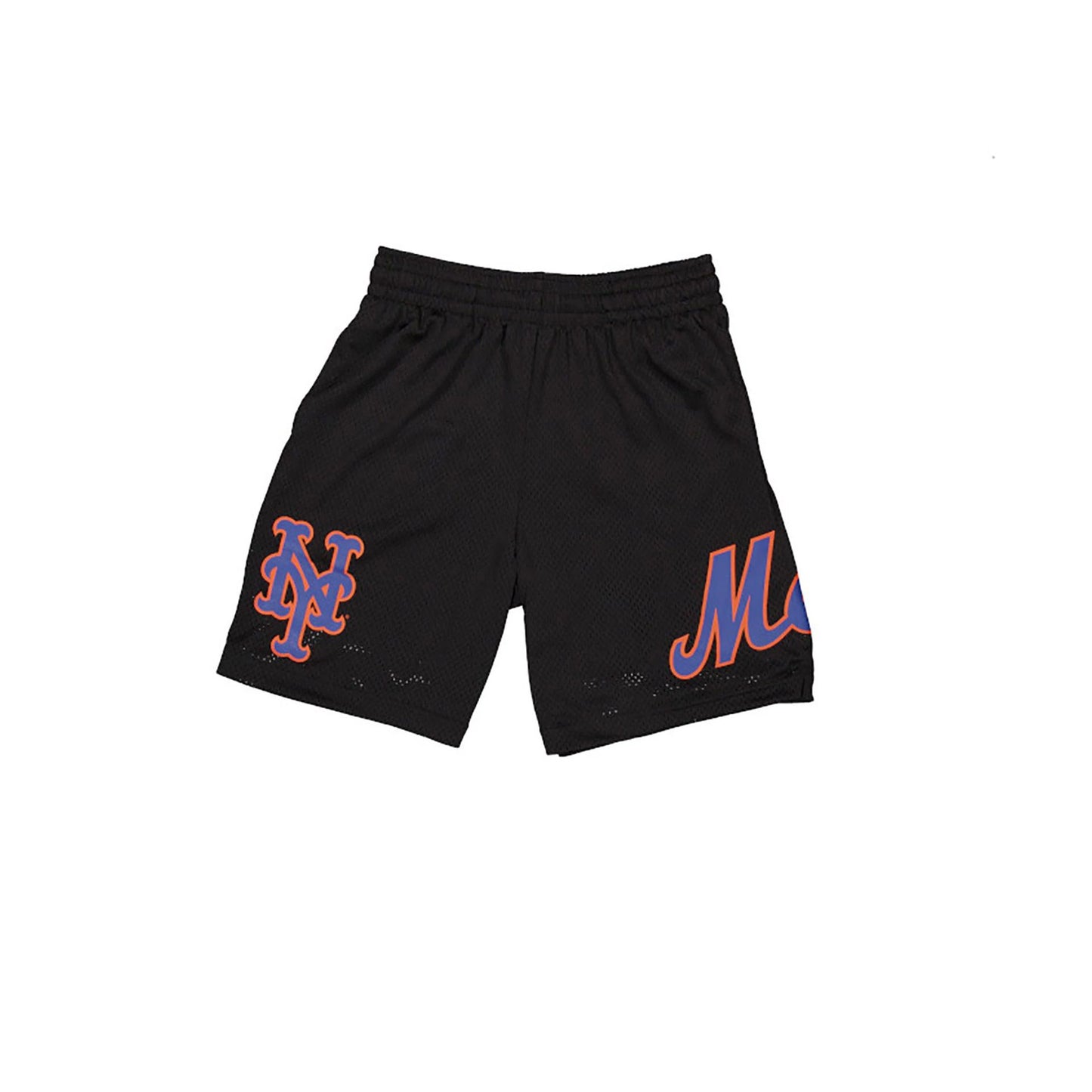 The Male model is wearing New York Mets MLB Custom Black Mesh Shorts 1