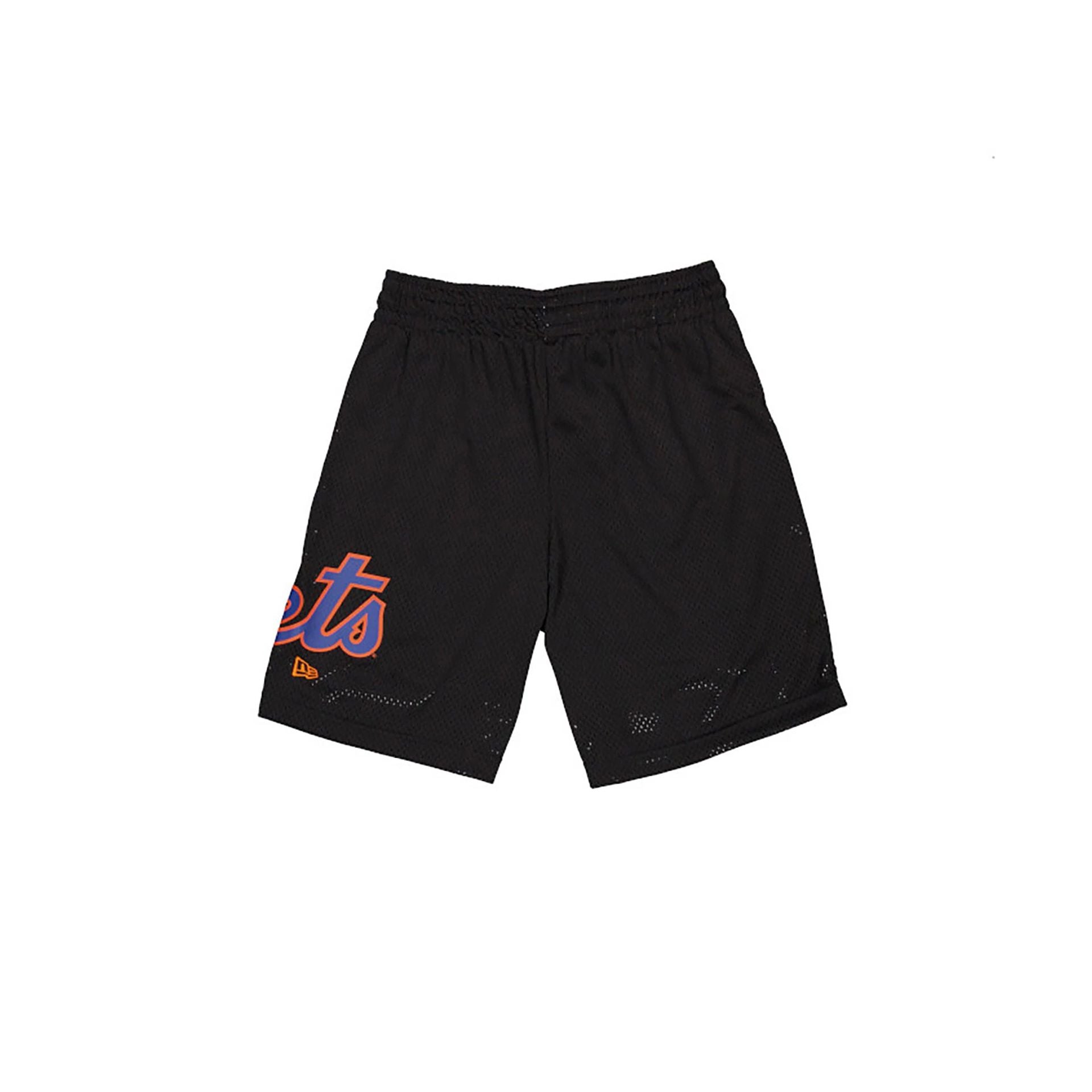 The Male model is wearing New York Mets MLB Custom Black Mesh Shorts 2