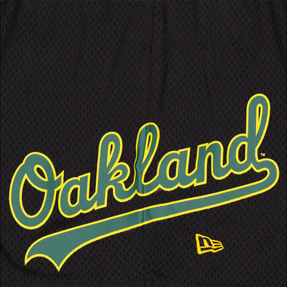 The Male model is wearing Oakland Athletics MLB Custom Black Mesh Shorts 4