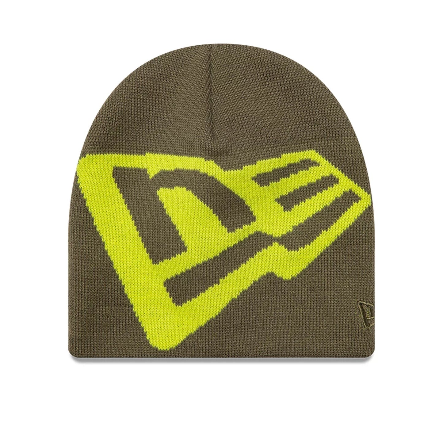 This is a New Era Flag Light Brown Skull Knit Beanie Hat 1