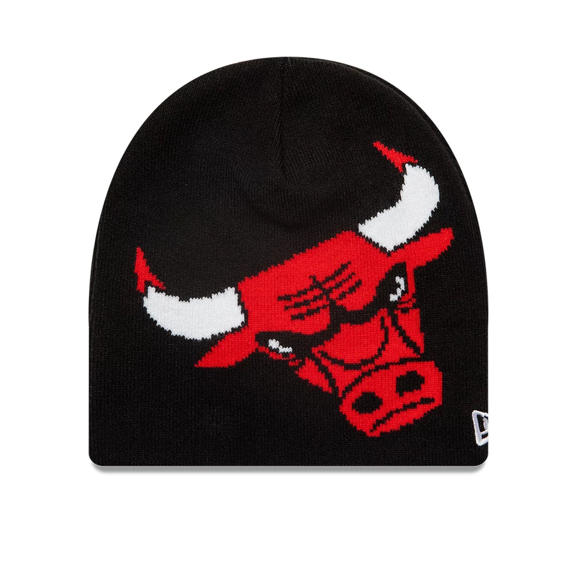 This is a Chicago Bulls NBA Black Skull Knit Beanie Hat 1