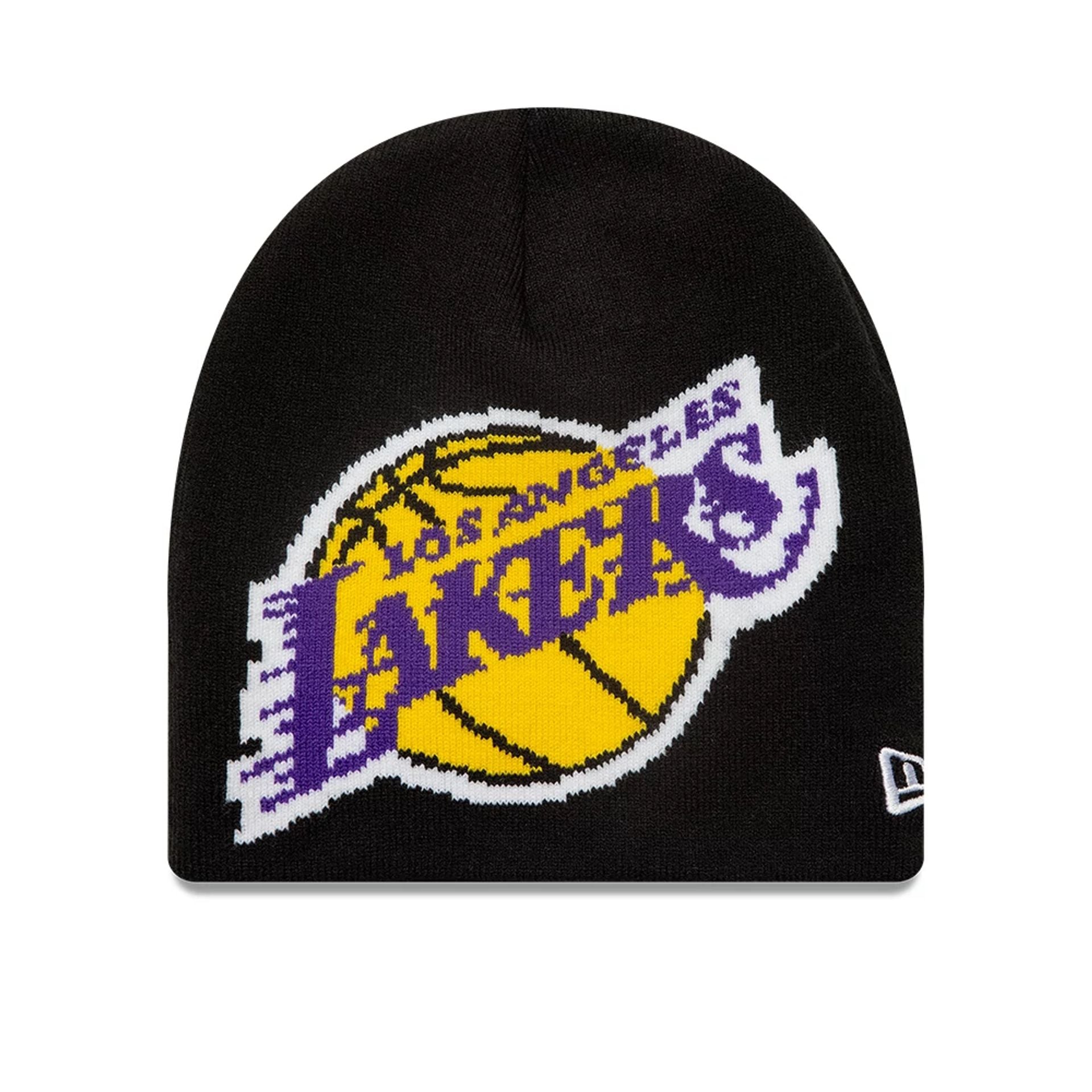 This is a LA Lakers NBA Black Skull Knit Beanie Hat 1