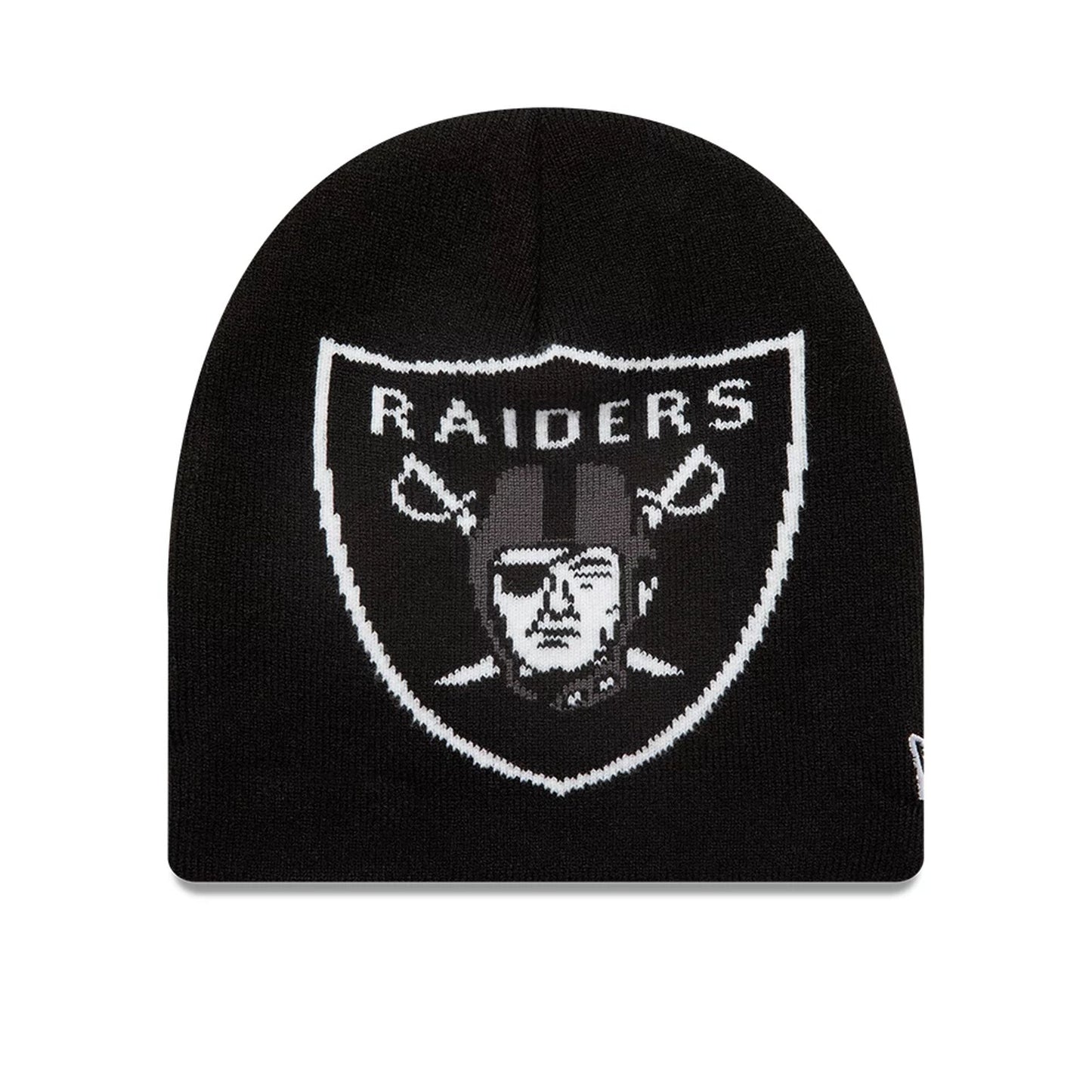 This is a Las Vegas Raiders NFL Black Skull Knit Beanie Hat 1