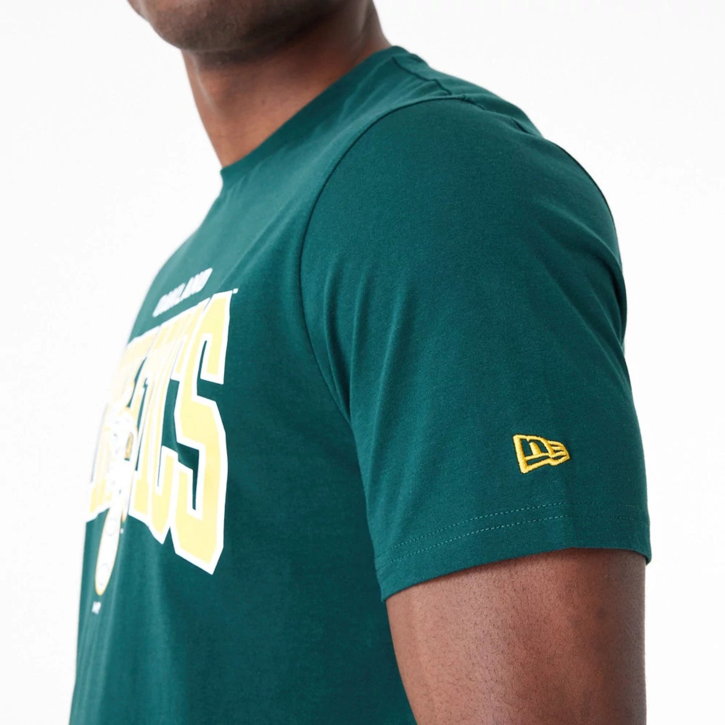 The Male model is wearing Oakland Athletics MLB Arch Wordmark Graphic Dark Green T-Shirt 3