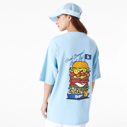 The Male model is wearing LA Dodgers MLB Burger Graphic Pastel Blue Oversized T-Shirt 2