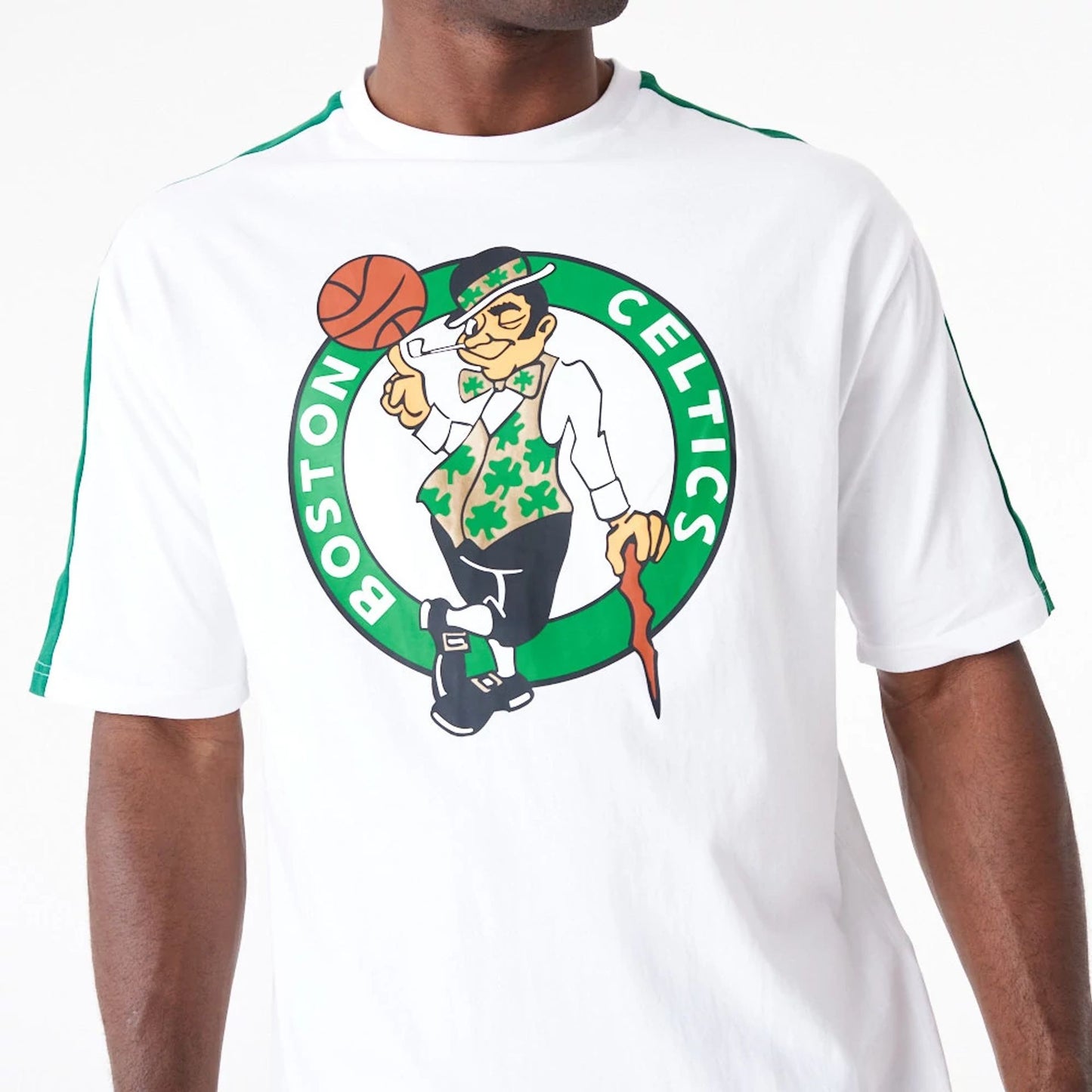 The Male model is wearing Boston Celtics NBA Colour Block White Oversized T-Shirt 3