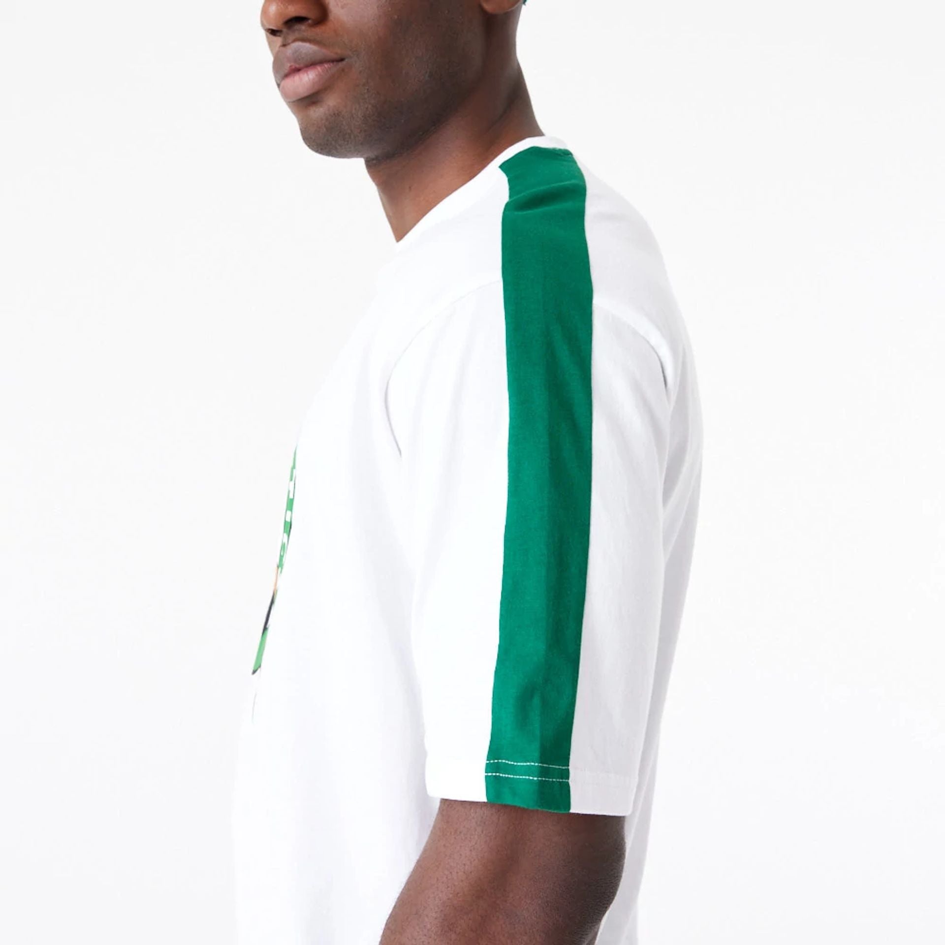 The Male model is wearing Boston Celtics NBA Colour Block White Oversized T-Shirt 4