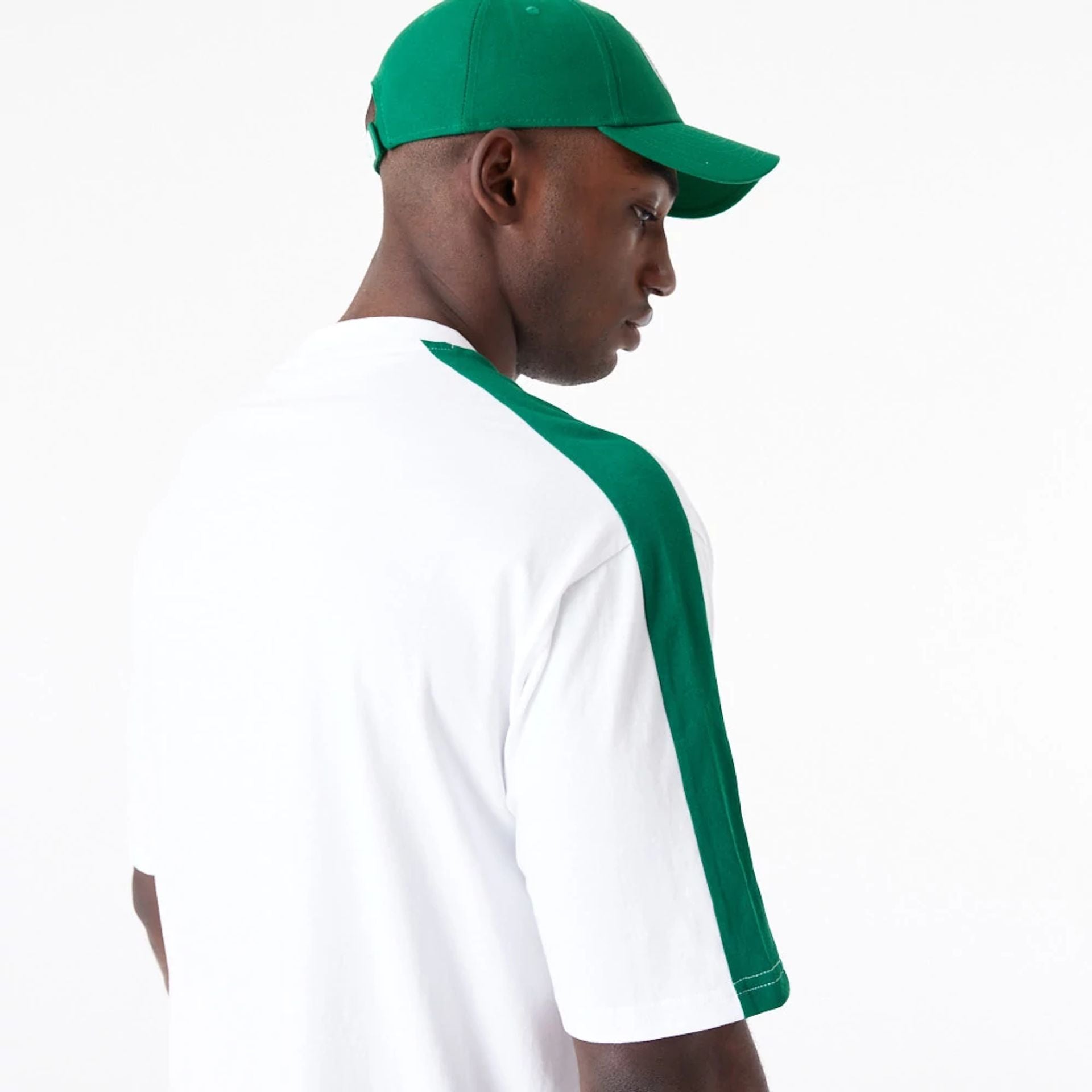 The Male model is wearing Boston Celtics NBA Colour Block White Oversized T-Shirt 5