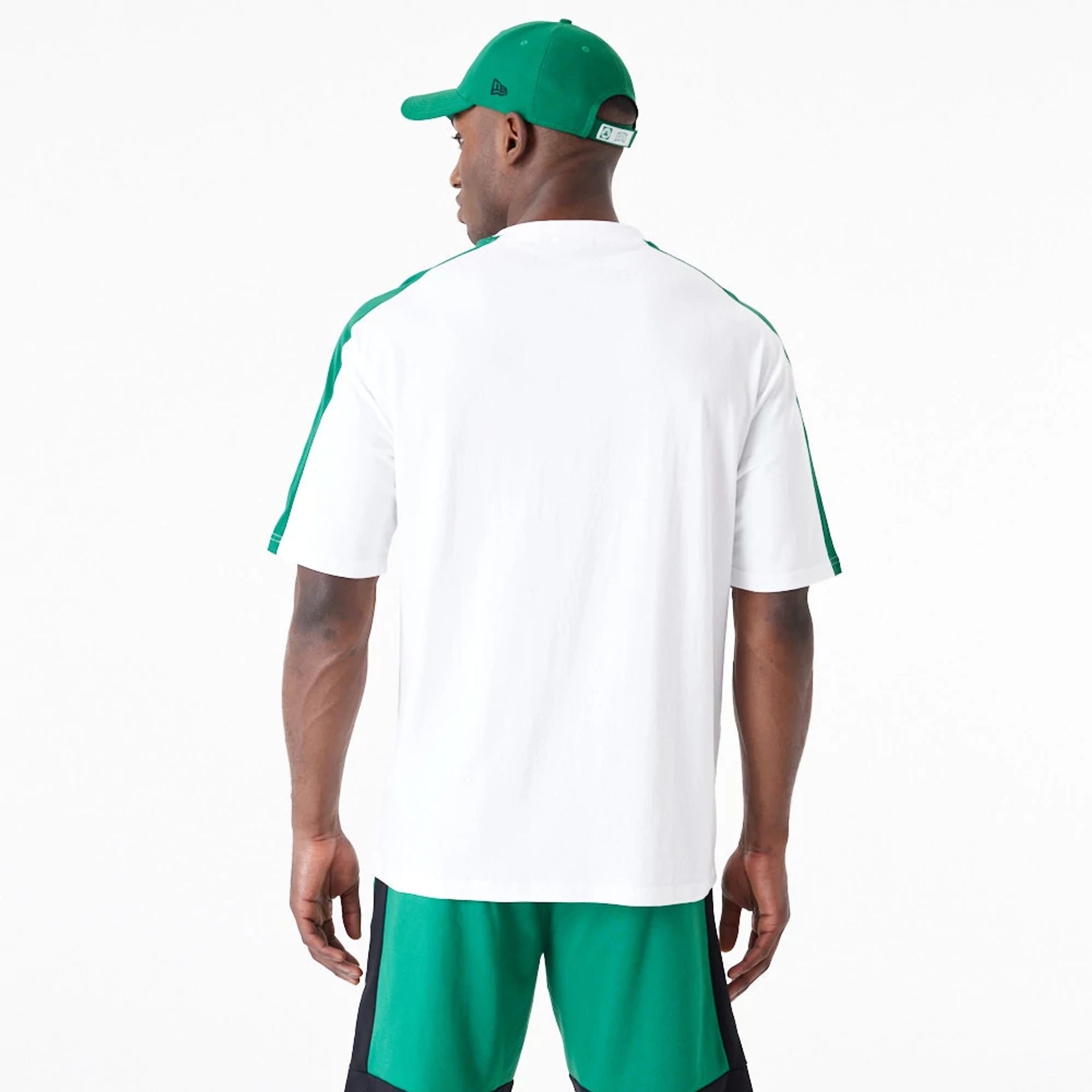 The Male model is wearing Boston Celtics NBA Colour Block White Oversized T-Shirt 6