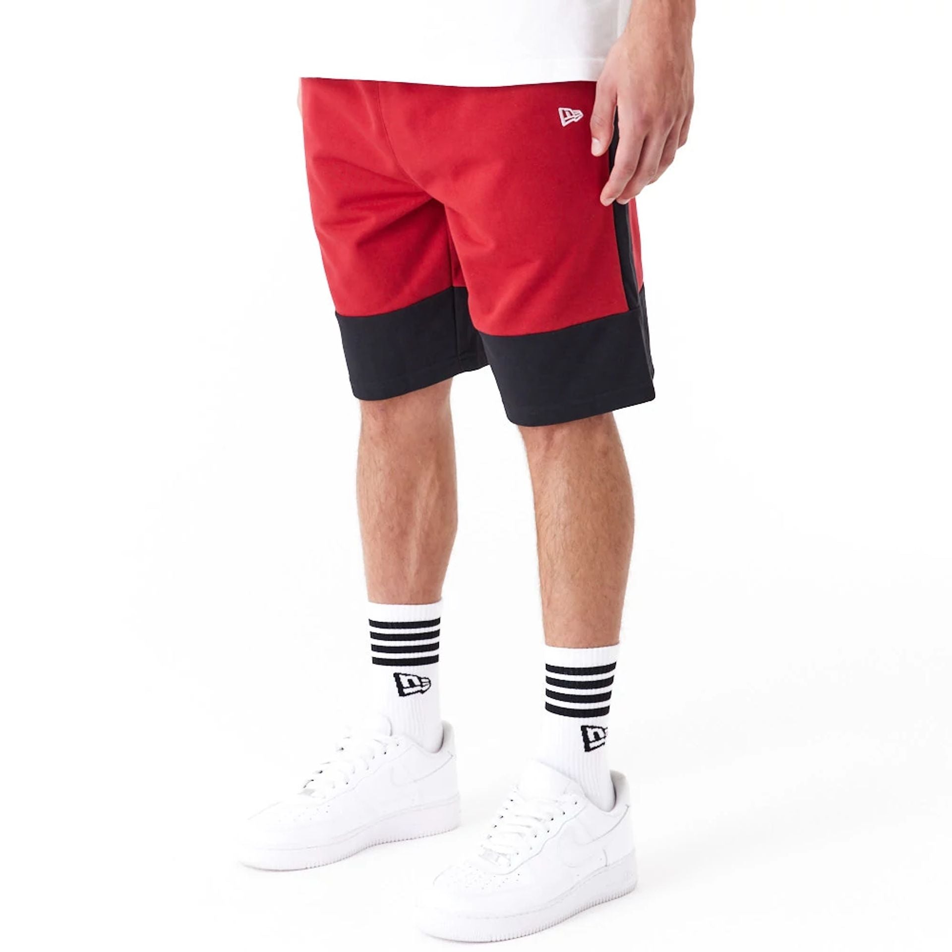 The Male model is wearing Miami Heat NBA Colour Block Dark Red Shorts 2