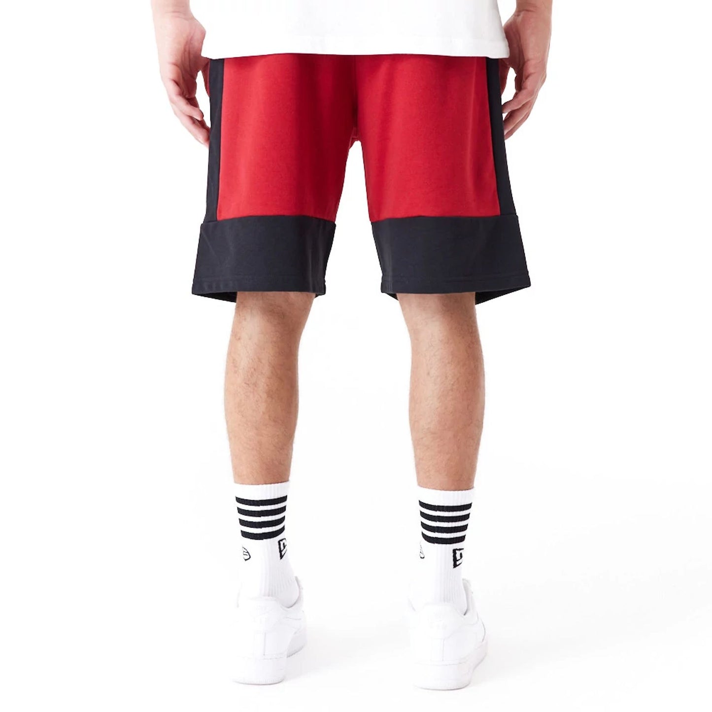 The Male model is wearing Miami Heat NBA Colour Block Dark Red Shorts 7