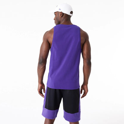 The Male model is wearing LA Lakers NBA Palm Tree Infill Purple Tank Top 2