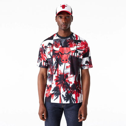 The Male model is wearing Chicago Bulls NBA Palm Tree Mesh Red T-Shirt 1