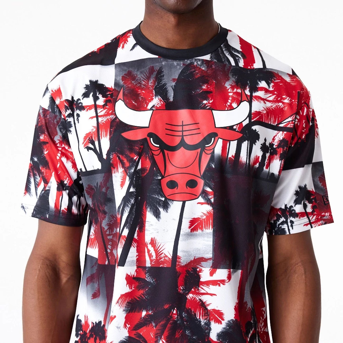 The Male model is wearing Chicago Bulls NBA Palm Tree Mesh Red T-Shirt 5