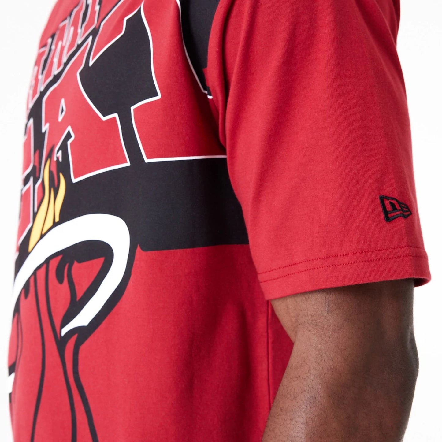 The Male model is wearing Miami Heat NBA Large Wordmark Dark Red Oversized T-Shirt 5