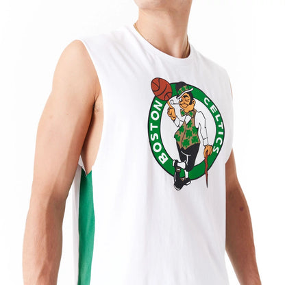 The Male model is wearing Boston Celtics Colour Block White Tank Top 2