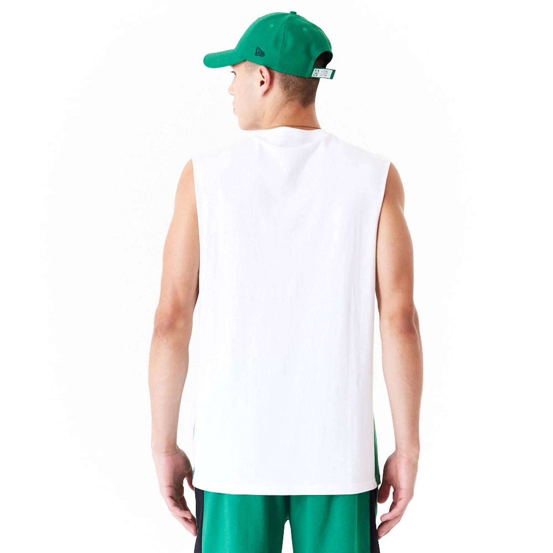 The Male model is wearing Boston Celtics Colour Block White Tank Top 7