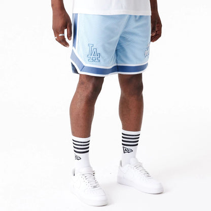 The Male model is wearing LA Dodgers World Series Pastel Blue Mesh Shorts 1