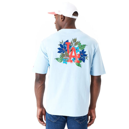 The Male model is wearing LA Dodgers MLB Floral Graphic Pastel Blue Oversized T-Shirt 2