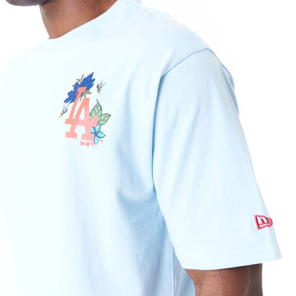 The Male model is wearing LA Dodgers MLB Floral Graphic Pastel Blue Oversized T-Shirt 3