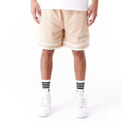 The Male model is wearing Arizona Diamondbacks World Series Light Beige Mesh Shorts 1