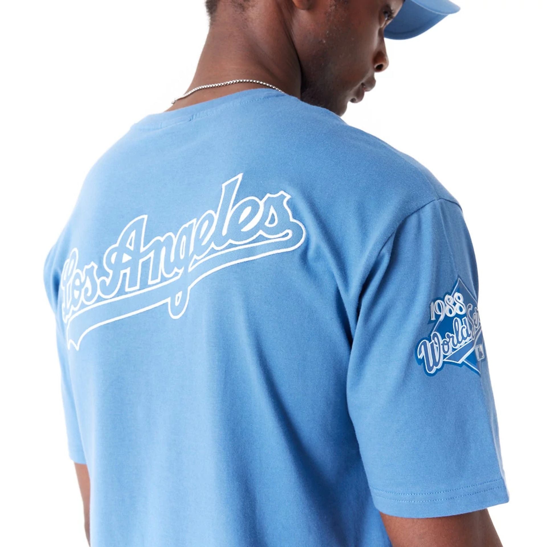 The Male model is wearing LA Dodgers World Series Blue Oversized T-Shirt 3