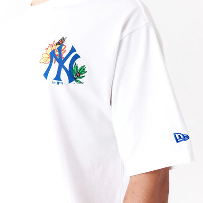 The Male model is wearing New York Yankees MLB Floral Graphic White Oversized T-Shirt 3