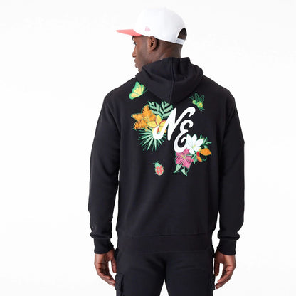 The Male model is wearing New Era Floral Graphic Black Oversized Pullover Hoodie 4